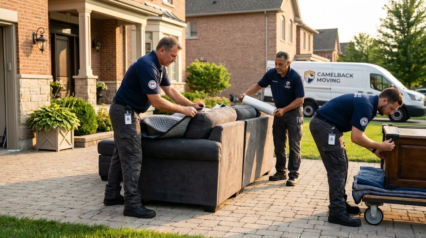 Large estate moving crew wrapping furniture in Fargo, ND